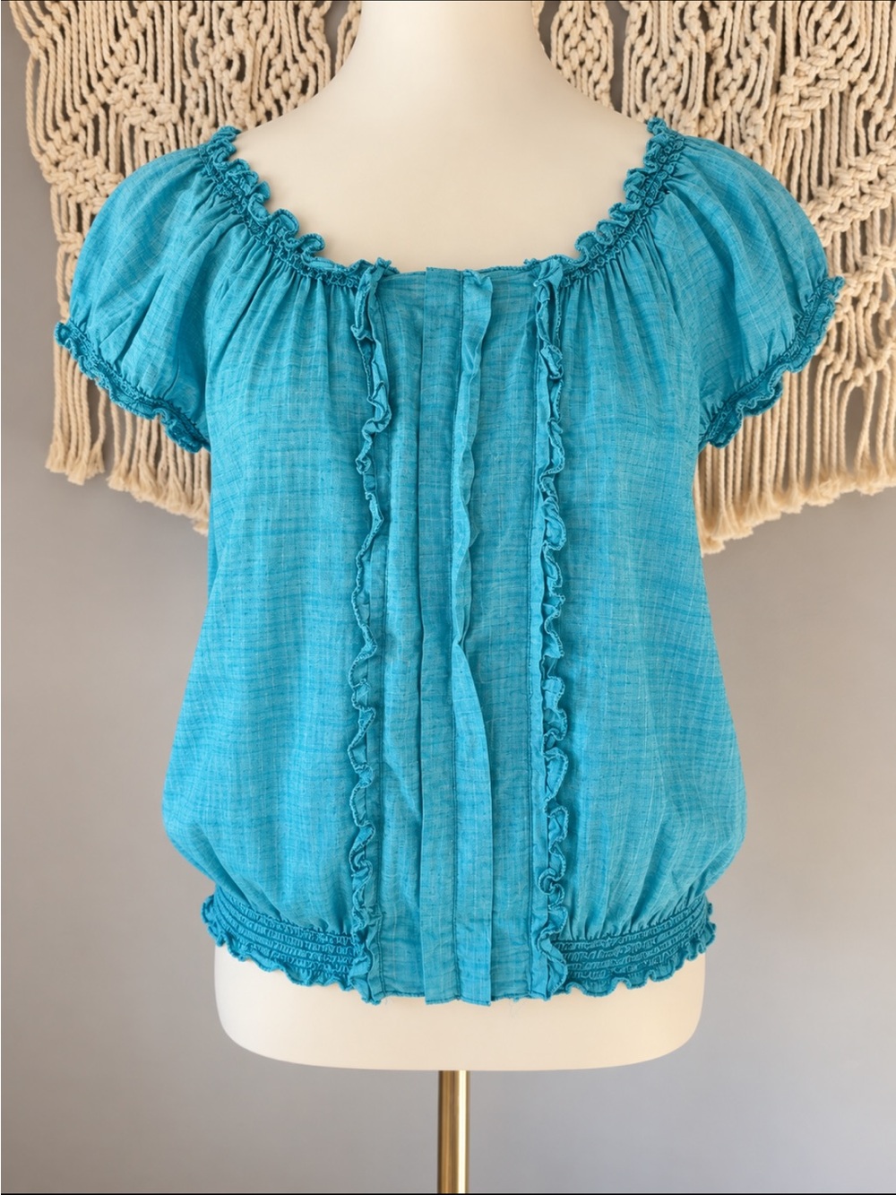 Sophie Max Turquoise Ruffle Peasant Blouse